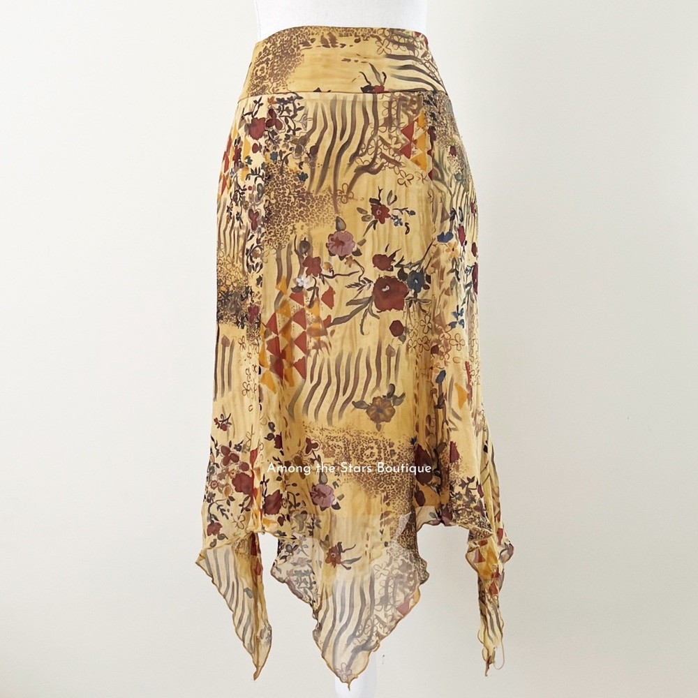 Rare Early 2000s Vintage Boho Handkerchief Hem Skirt ASO Phoebe in Friends - Picture 15 of 16